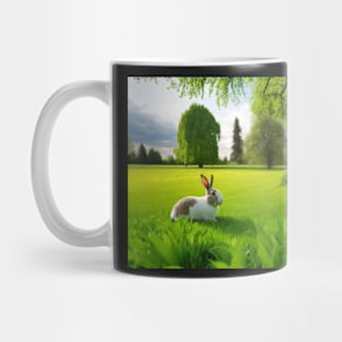 Meadow with rabbit landscape Mug